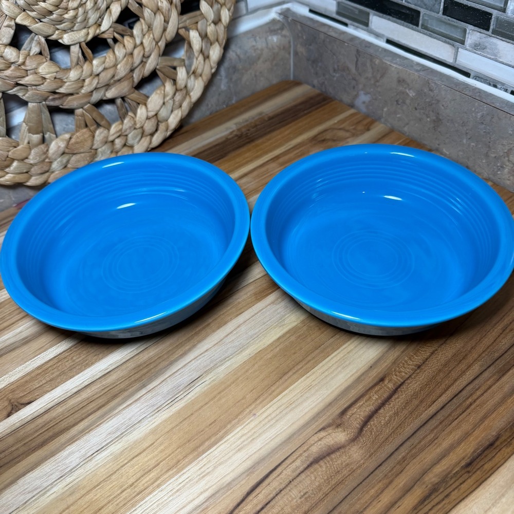 Fiesta Peacock Blue Rimmed Cereal Bowls Set of 2 HLC USA Ceramic Turquoise